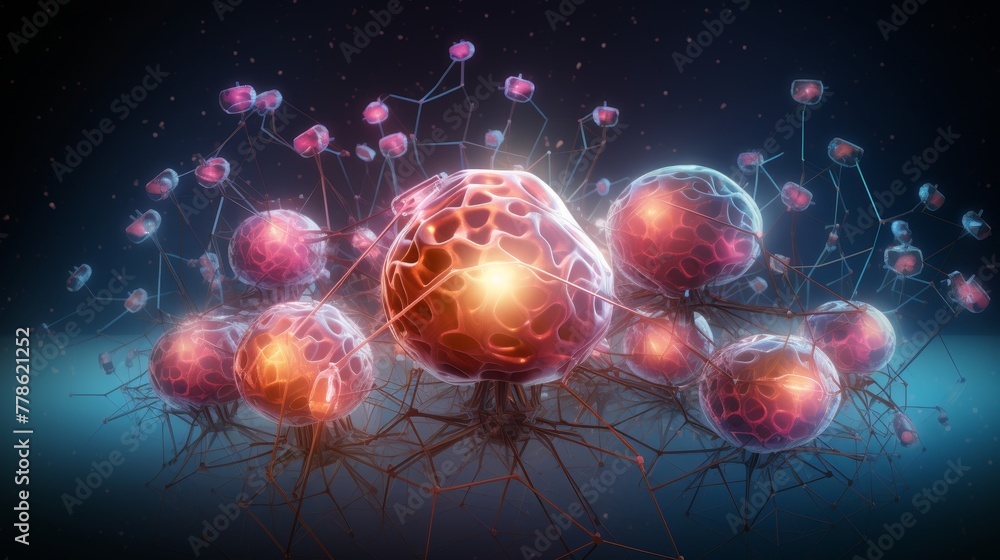 Poster a multitude of human brains linked together by a glowing grid