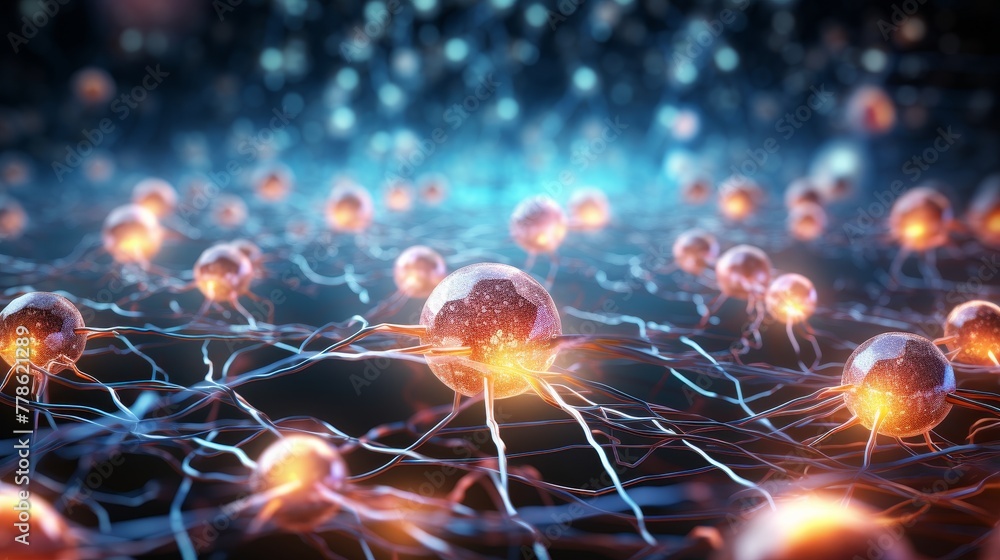 Poster a multitude of human brains linked together by a glowing grid