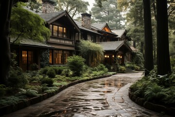 The front of house along with the walkway into the house