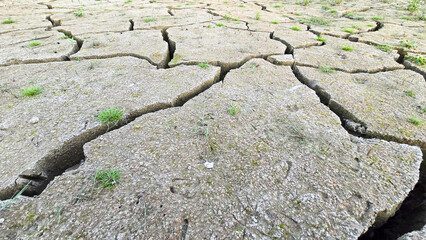 Landscape of cracked earth after Lake drying on summer. Water crisis an impact of global...