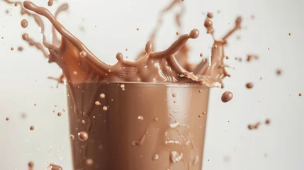 Türaufkleber chocolate milk or milk tea splash on white background © chanidapa