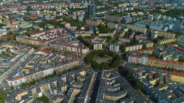 Beautiful Plac Grunwaldzki Square Szczecin Rondo Aerial View Poland