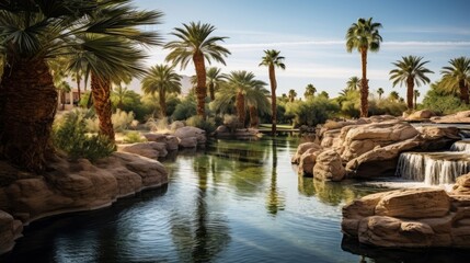 Fototapeta na wymiar Desert Oasis with Palm Trees in the Middle of Nowhere