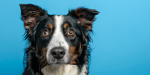 Healthy border collie against a pastel blue background, - obrazy, fototapety, plakaty