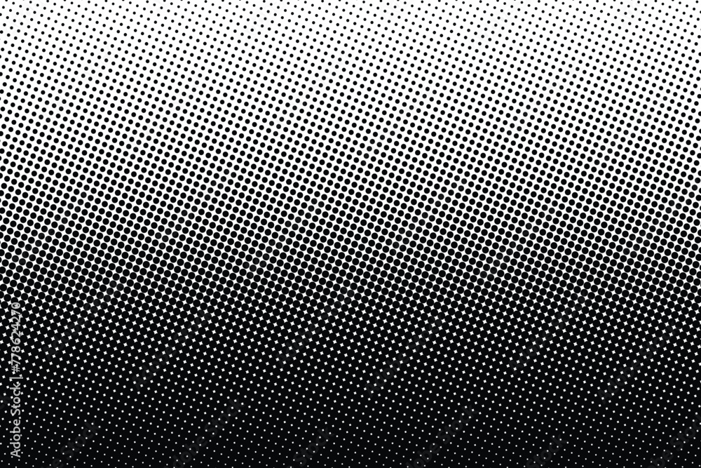 Poster Dotted gradient vector pattern illustration, white and black halftone polka background. Horizontal seamless circle dotted lines, monochrome dots texture backdrop, retro pop art effect halftone.