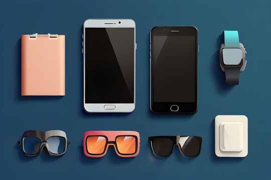 Smart phone accessories vector flat style illustration set. Creative mobile collection.
