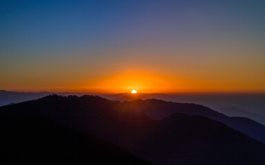 landscape view of sunrise over the mountains in Nepal