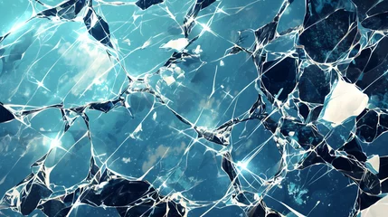 Fotobehang 割れたガラスのイラスト、青空の背景 © Rossi0917