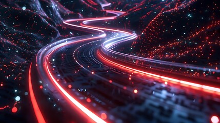 Circuit pathways converge like a digital highway