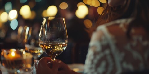 Woman is holding wine glass at restaurant