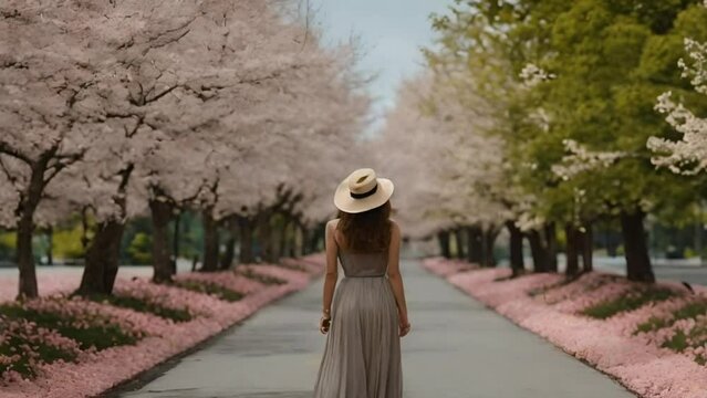 Woman wearing hat walking in park