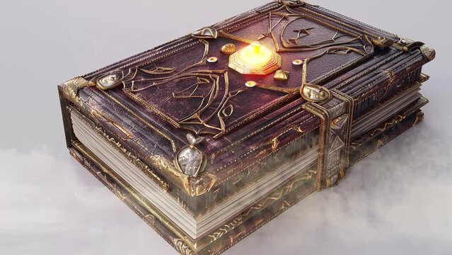 a highly detailed 3d render of a magical spellbook. seamless looping overlay 4k virtual video animation background