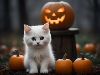 halloween cat with pumpkin