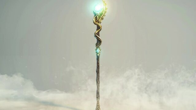 a highly detailed 3d render of a magical staff. seamless looping overlay 4k virtual video animation background