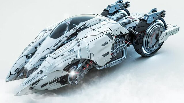 a highly detailed render of a futuristic hoverbike. seamless looping overlay 4k virtual video animation background