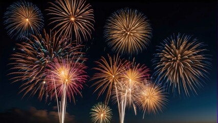 Naklejka premium Colorful and dazzling fireworks explode in the night sky,
