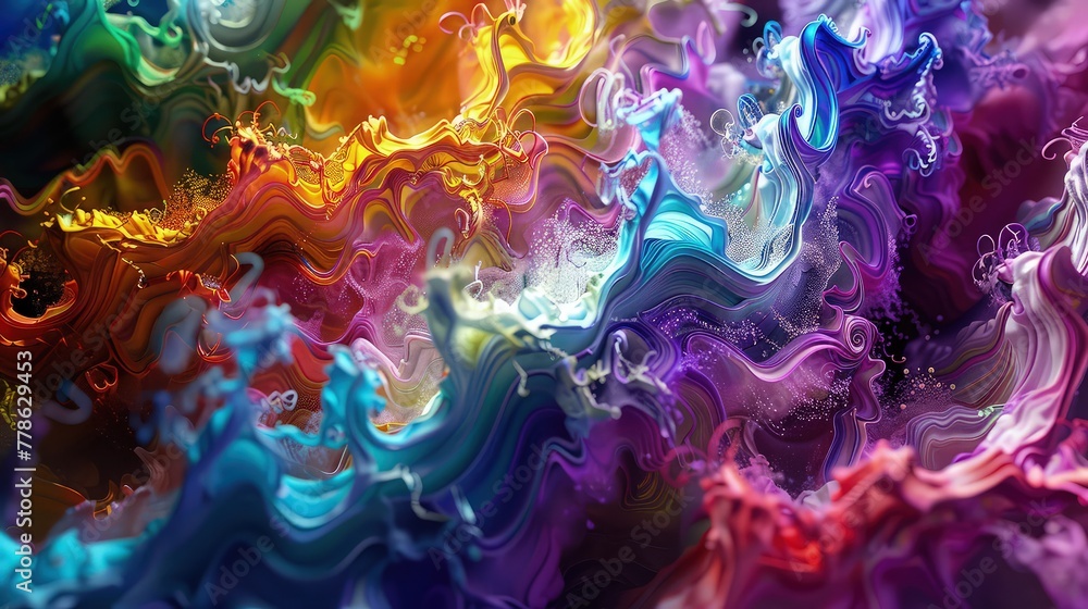 Poster an electrifying abstract composition featuring an explosion of colorful paint splashes against a sta