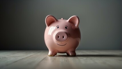 Piggy bank on grey background with soft light