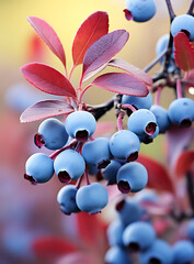 Blueberry plant in autumn, Vaccinium corymbosum fruits on bush in fall