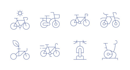 Bicycle icons. Editable stroke. Containing cycle, cycling, stationary bike, bicycle, bike parking.