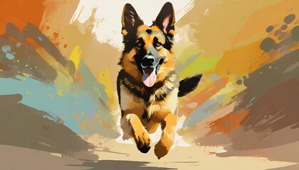 adorable german shepherd dog running illustration vector in abstract mixed grunge colors digital painting in minimal colorful graphic art style digital illustration generative ai