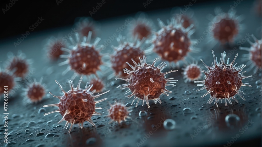 Poster 3d rendering of connected virus cells
