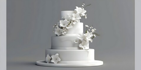 Classic White Wedding Cake Clean Design with Floral Embellishments