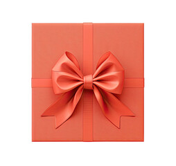 Gift box with red bow isolated on transparent background, top view