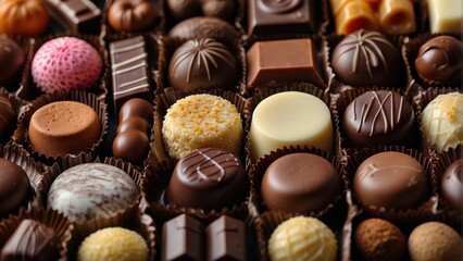 Assorted luxury chocolate collection close up