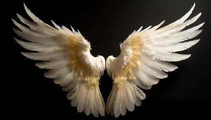 angelic white feathered wings isolated on black