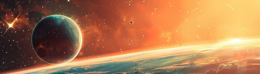 A space scene with three planets and a sun