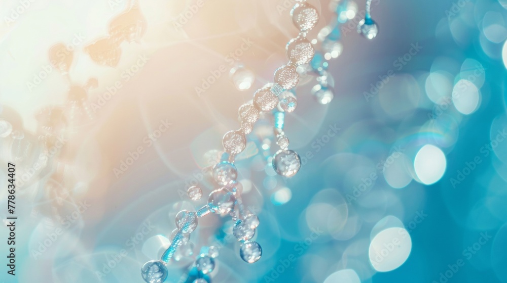 Poster a close up view of water droplets on a string, highlighting the natural formation and interaction of