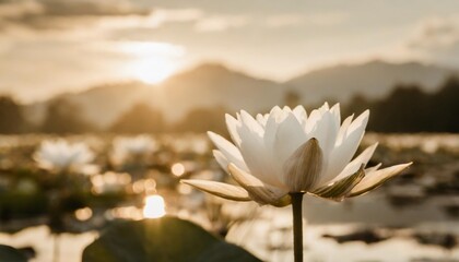 white lotus basking in sunlight suitable for themes of purity and enlightenment for vesak day