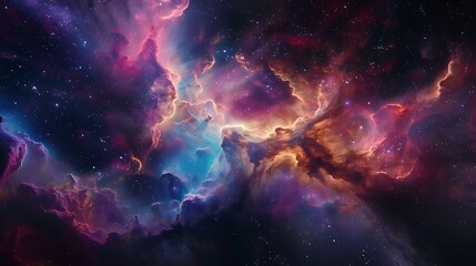 Obraz na płótnie Canvas Swirling nebulae of vibrant colors against a backdrop of infinite darkness