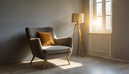 grey armchair on grey minimalist room