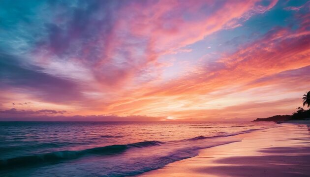 anime styled breathtaking sunset over a calm ocean with hues of orange pink and purple painting the sky