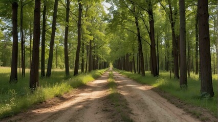 Fototapeta premium Tranquil forest road with towering trees