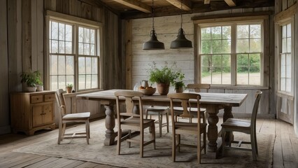 Fototapeta na wymiar Rustic wooden dining room with charm