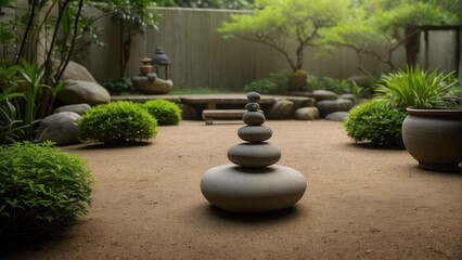 Zen garden with tranquil water feature