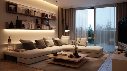 Modern apartment with elegant design comfortable sofa and stylish decor 