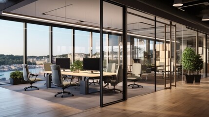 Obraz premium An inclusive office design with ramps, elevators, and wide spaces for accessibility