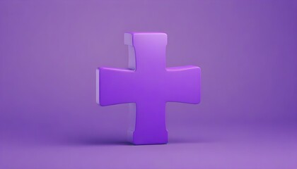 3d purple plus sign icon on the purple background. Cartoon 3d icon of first aid and health care for...