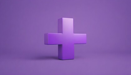 3d purple plus sign icon on the purple background. Cartoon 3d icon of first aid and health care for...