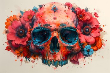 Fusion of Bloom and Bone: A Captivating Skull Adorned with a Spectrum of Flowers in Celebration of Cinco de Mayo
