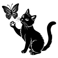 cat playing with butterfly isolated on white background -Vector illustration