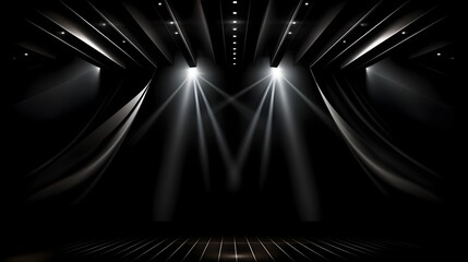 Dramatic Stage Beam Rays and Theatrical Lighting in a Dark Studio Setting