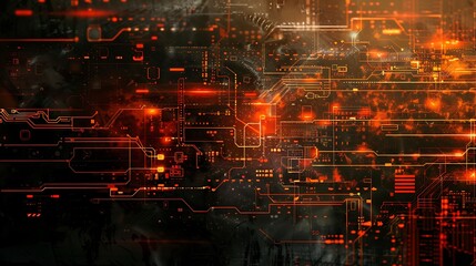 Futuristic Grunge Tech background with light orange system connection processor