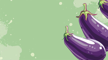 Eggplants seem to float amidst splatters on a mint green background, ideal for a banner with blank space