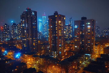Fototapeta na wymiar A vibrant cityscape photo at night, captured with a smartphone on a tripod