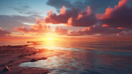 Fototapeta na wymiar 3d render of a coastal landscape on a sunset sky